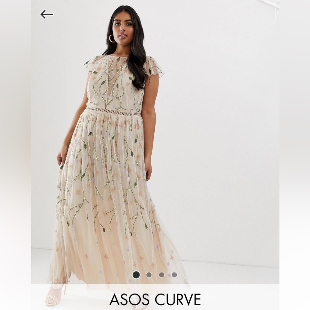 Floral neutral embroidered whimsical bridesmaid or formal dress